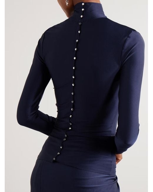 Rabanne Blue Pleated Turtleneck Top