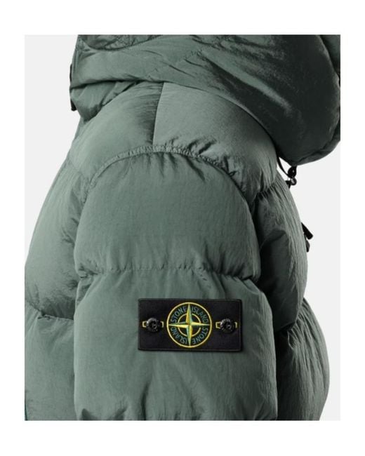 Stone Island Green Hooded Down Jacket With Drawcord Hem for men