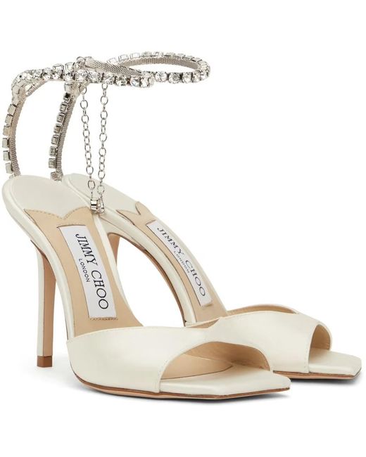 Jimmy Choo White Saeda 100Mm Crystal-Strap Sandals