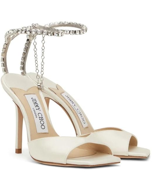 Jimmy Choo White Saeda 100Mm Crystal-Strap Sandals