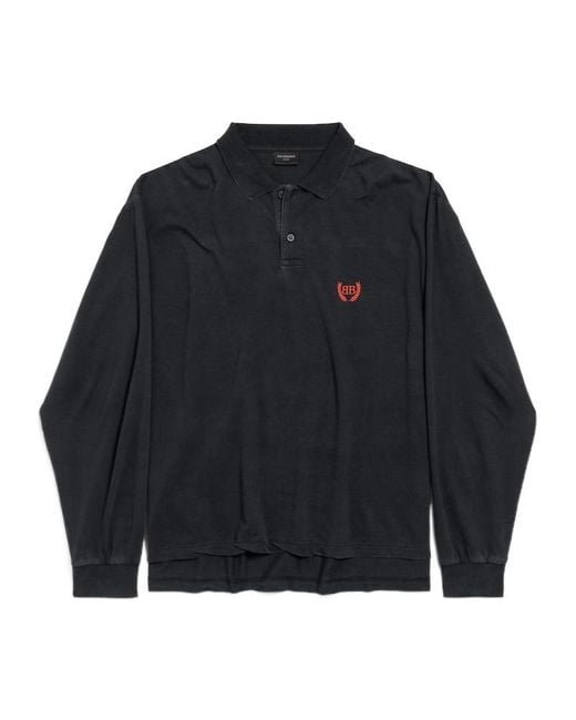 Balenciaga Blue Laurel Destroyed Long Sleeved Polo Shirt for men