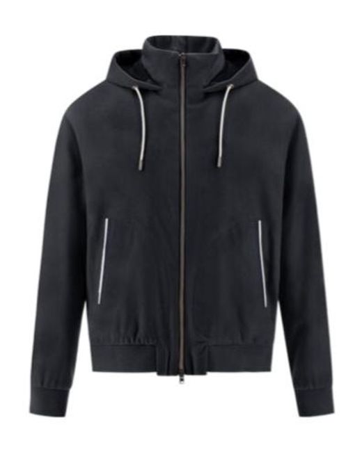 Herno Men's Blue Zip-Up Drawstring Hooded Jacket