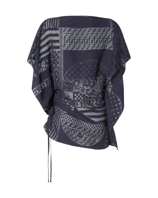 Fendi Blue Boat-Neck Patchwork Asymmetric Top