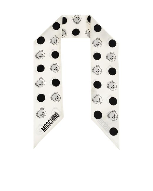 Moschino White Logo Print Polka Dot Scarf for men