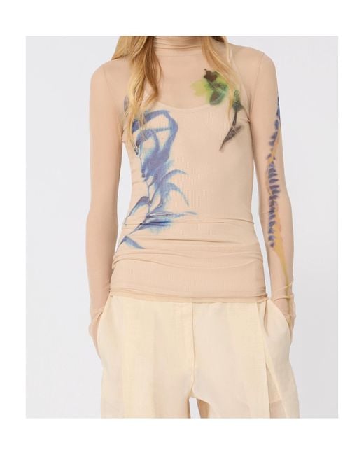 Sportmax Natural Floral Patterned Crewneck Top