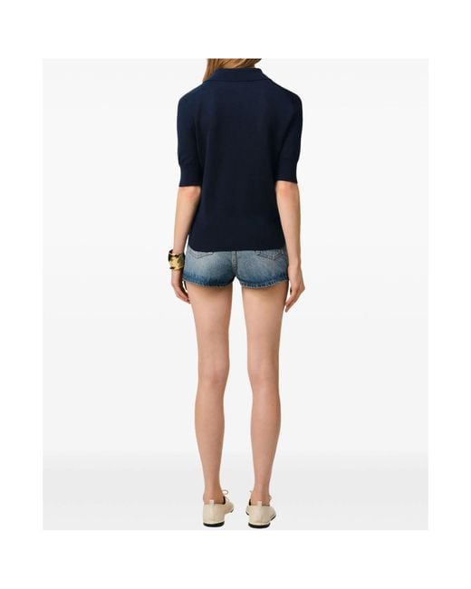 AMI Blue Ami De Coeur Fine Knit Polo Top