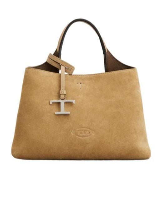 Tod's Natural Top-Handle Suede Tote Bag