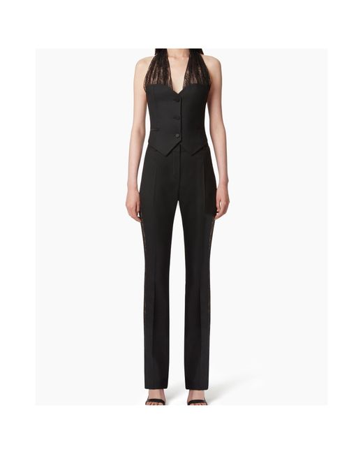 Nina Ricci Black Lace-Detail Straight-Leg Trousers
