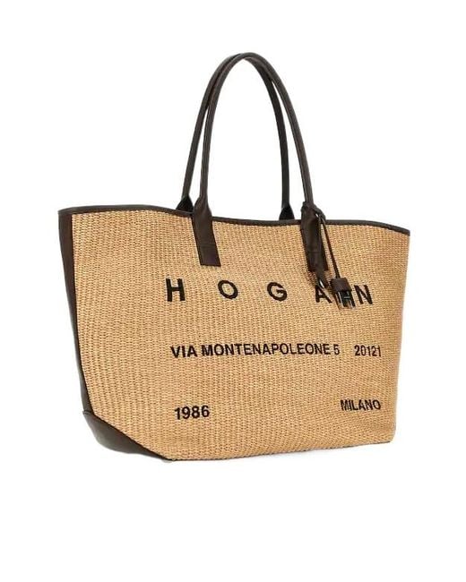 Hogan Natural Logo Detail Top Handle Bag