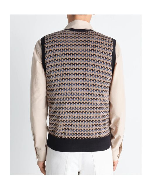 Lemaire Gray V-Neck Jacquard Knitted Vest for men