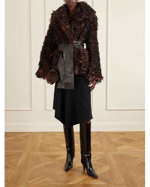 Nour Hammour Brown Noa Belted Shearling Coat