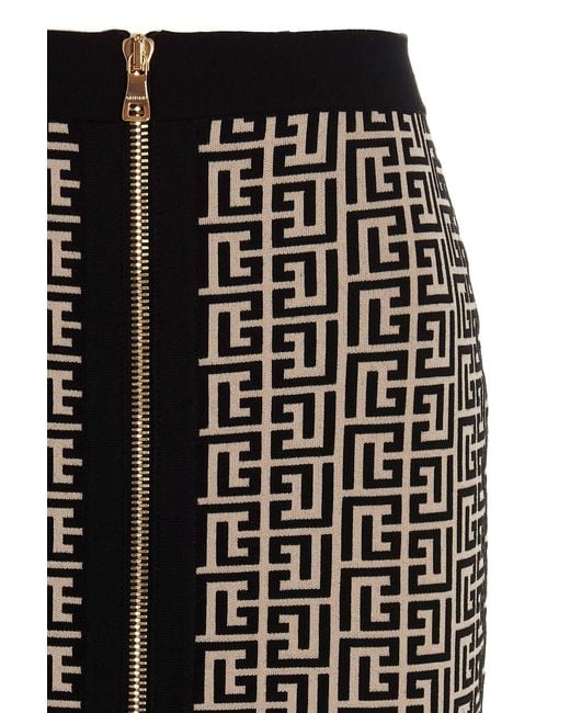 Balmain Black Monogram Zip-Up Mini Skirt