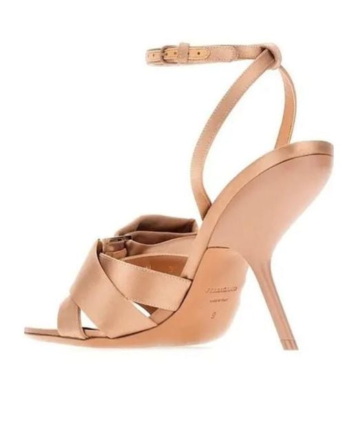 Ferragamo Brown Bow-Detailed Anle-Strap Heeled Sandals