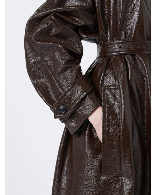 Sportmax Black Patent-Effect Cotton Long Trench Coat