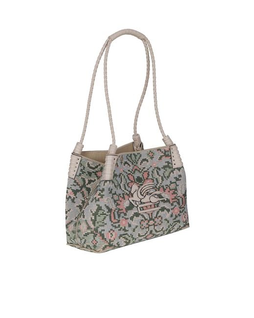 Etro White Libra Small Patterned Tote Bag