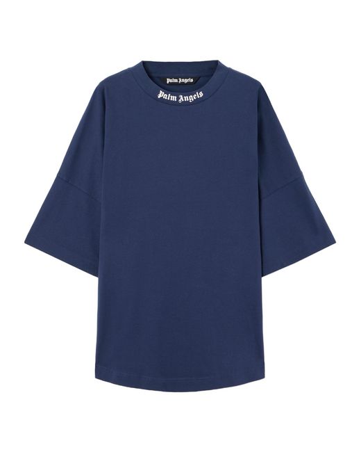 Palm Angels Blue Logo Printed Crewneck T-Shirt for men
