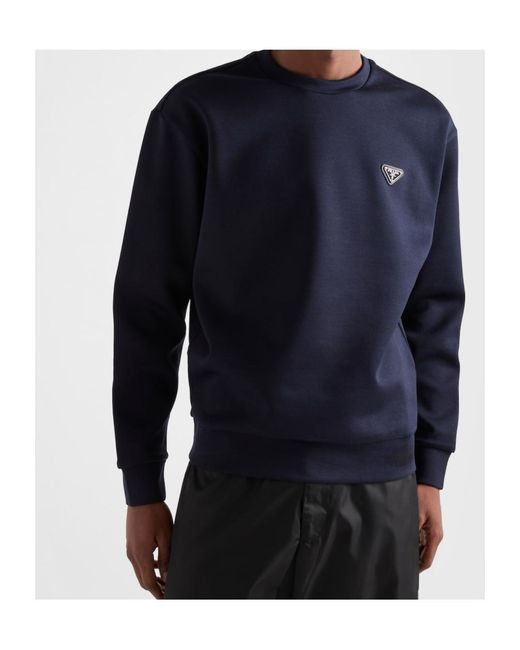 Prada Blue Triangle-Logo Crewneck Sweatshirt for men
