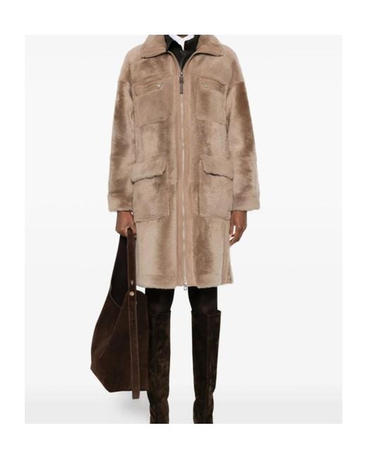 Brunello Cucinelli Natural Full-Zip Fur Coat
