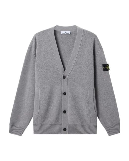 Stone Island Gray Loose-Fit V-Neck Cardigan With Pockets for men