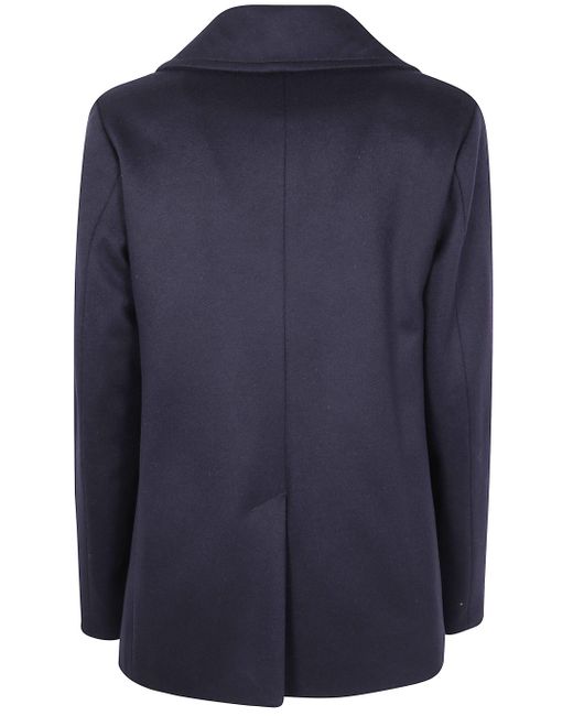Aspesi Blue Double-Breasted Wool Coat