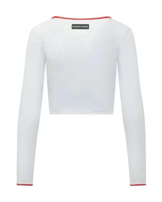 MARINE SERRE White Moon Logo Bicolor Jersey Ls Roundneck T-Shirt