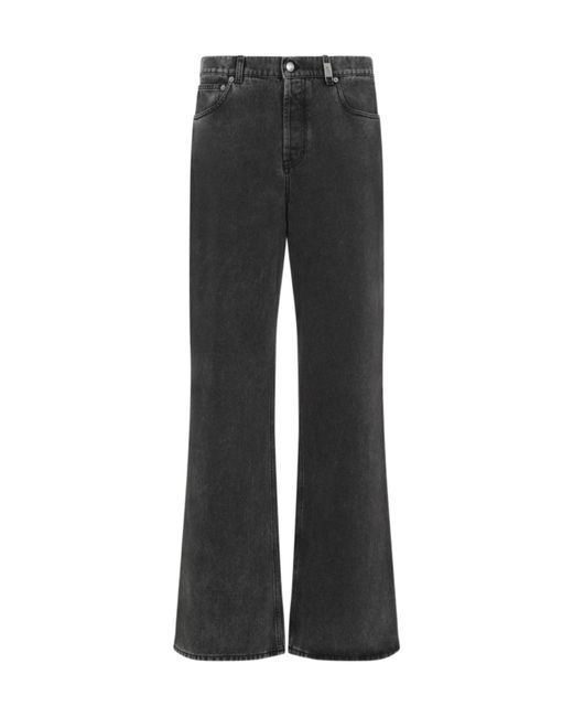 McQueen Gray Logo Patch Wide-Leg Jeans for men