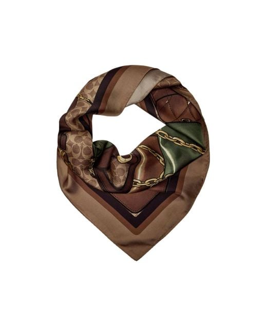 COACH Brown Printed Silk Scarf
