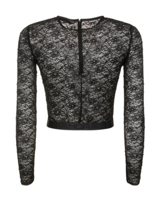 Alessandra Rich Gray Long-Sleeved Lace Top