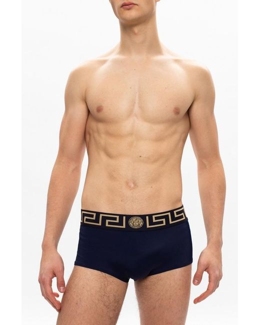 Versace Blue Medusa Greca Band Swim Briefs for men