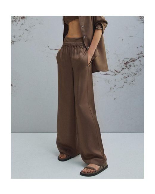 Marella Brown Straight-Fit Silk Trousers