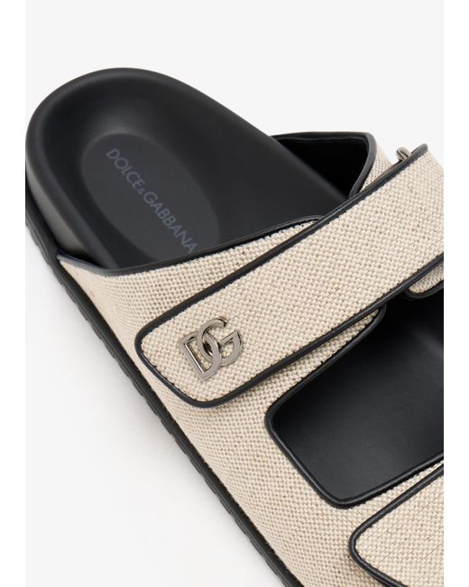 Dolce & Gabbana White Double-Strap Canvas Slides for men