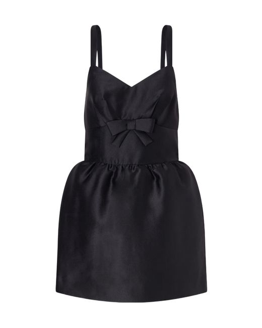 ShuShu/Tong Black Bow-Detailed Gathered Crepe Mini Dress