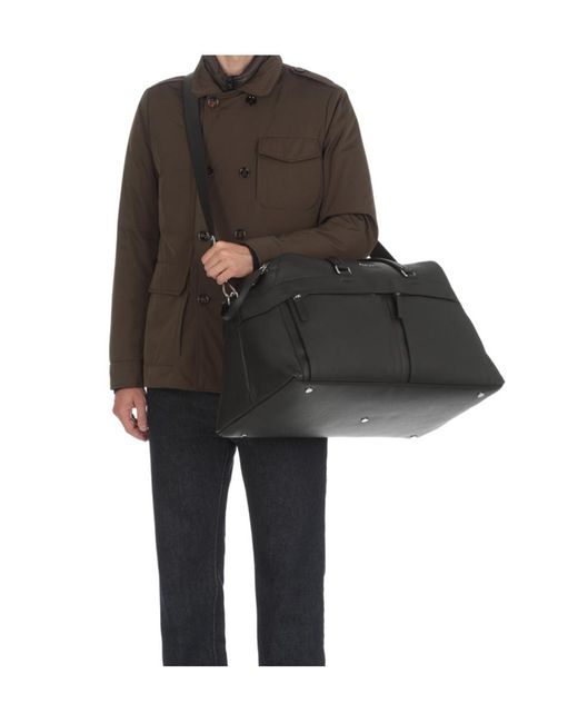 Orciani Black Micron Grained Leather Travel Bag for men