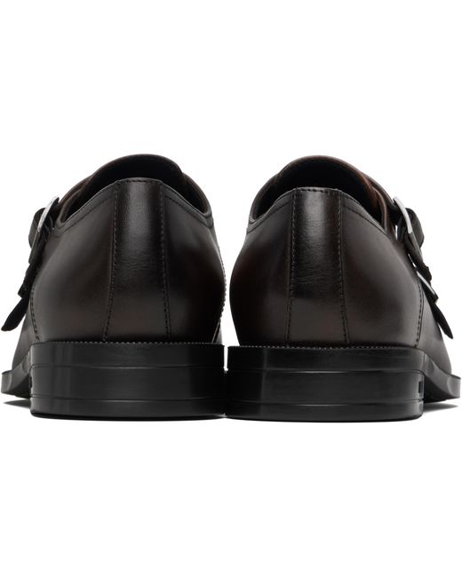 Boss Brown Tayil Buckle Leather Monk Shoes for men