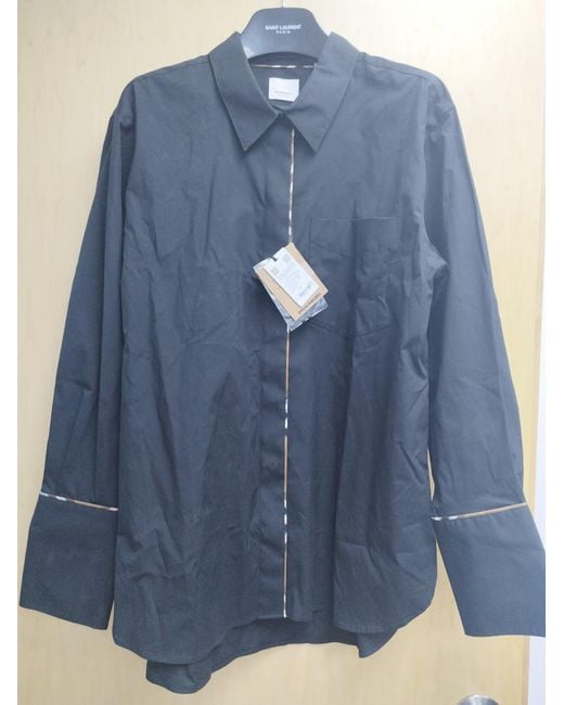 Burberry Black Check Trim Stretch Cotton Shirt