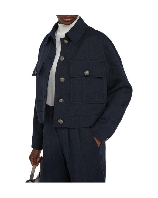 Brunello Cucinelli Blue Herringbone Stretch-Wool Jacket