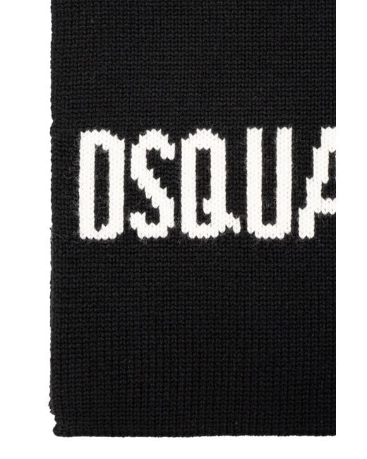 DSquared² Black Logo-Intarsia Scarf for men