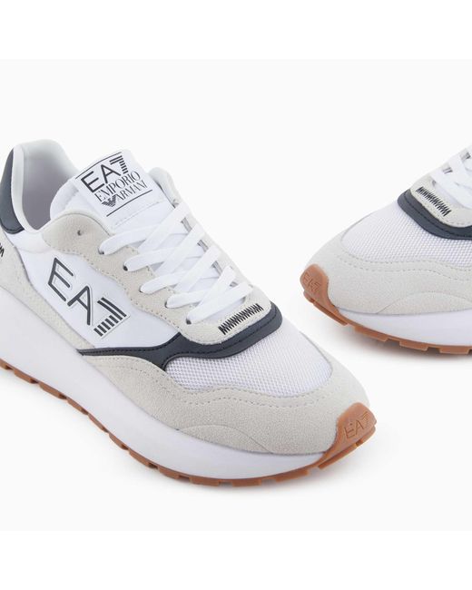 EA7 White Printed Sneakers for men