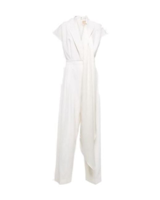 Roksanda White Bridal Cape-Detail Wool Jumpsuit