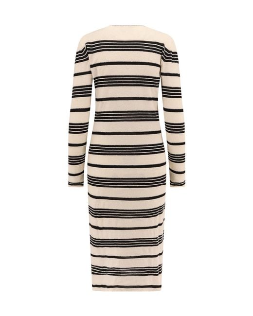 Moncler White Striped Cotton Blend Dress