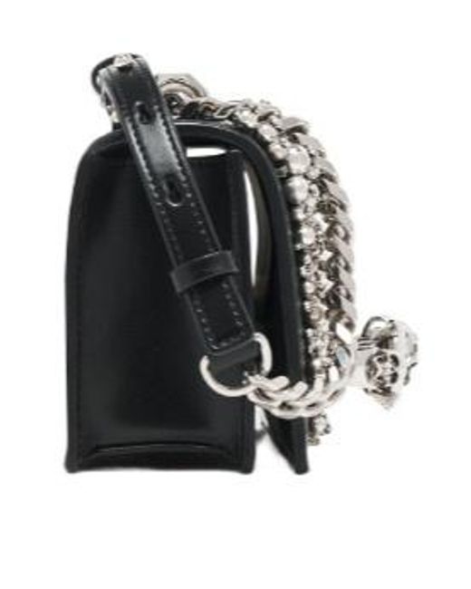McQueen Black Embellished Embroidery Mini Jewelled Satchel