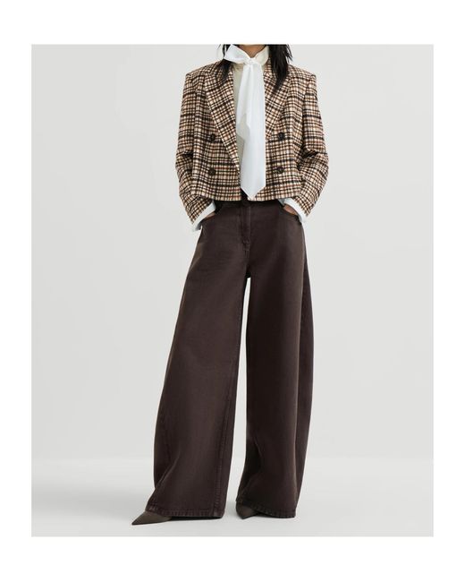 Brunello Cucinelli Brown Comfort Checked Wool And Alpaca Blazer With Monili