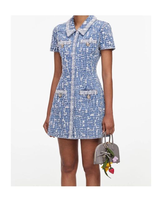 Self-Portrait Blue Sequin-Embellished Collared Mini Dress