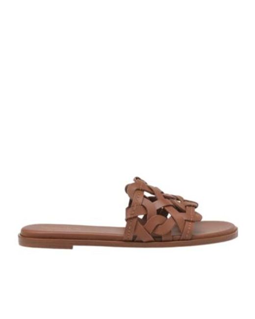 Gianvito Rossi Brown Amalfi Interwoven Round Toe Sandals
