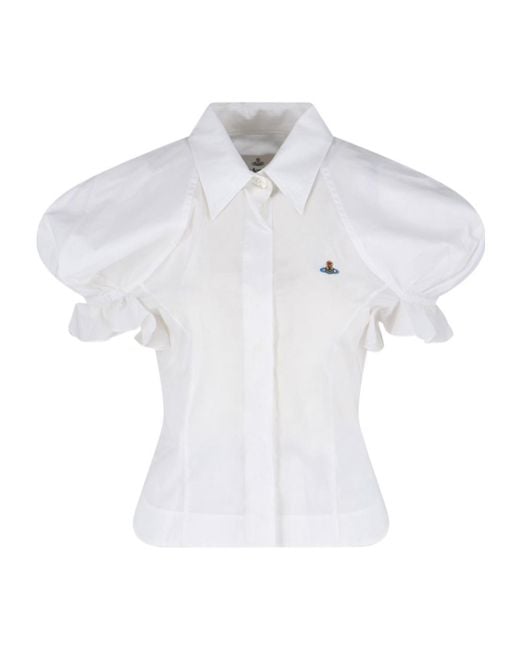 Vivienne Westwood Logo Embroidered Ruffled Top in White | Lyst