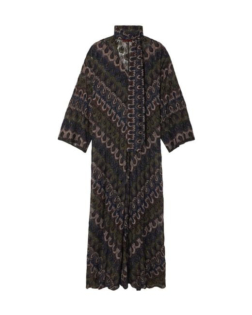 Missoni Black Tie-Detailed Striped Metallic Crochet-Knit Dress