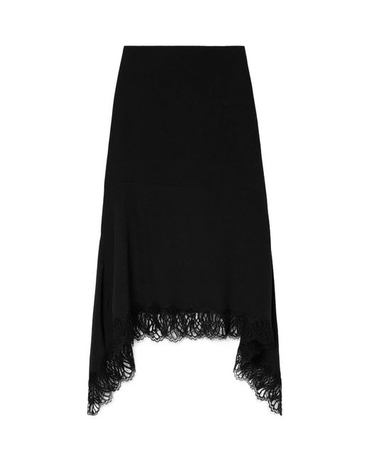 Stella McCartney Black Asymmetrical Lace Trimmed Skirt