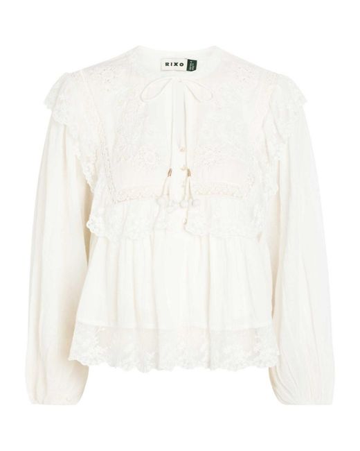 Rixo White Embroidered Cotton Top