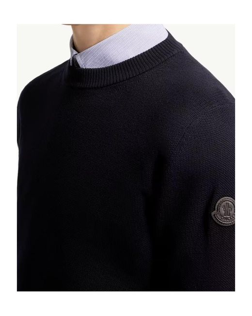 Moncler Blue Leather Logo Wool Sweater for men