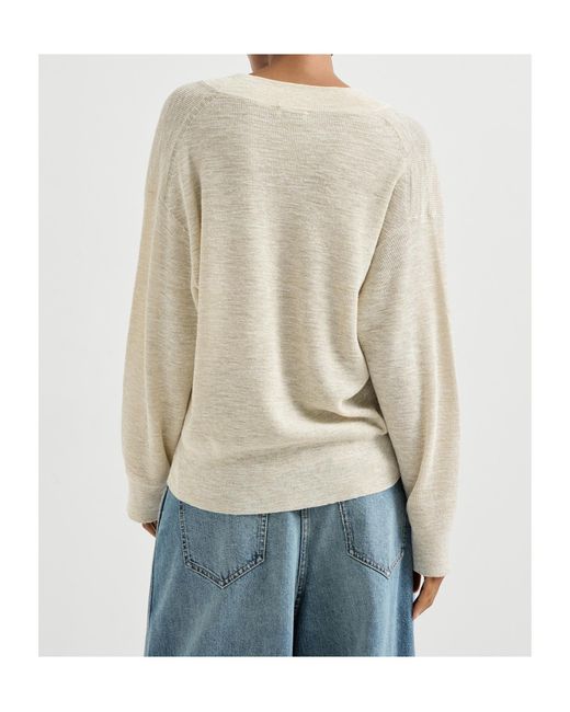 Brunello Cucinelli White V-Neck Knitted Sweater
